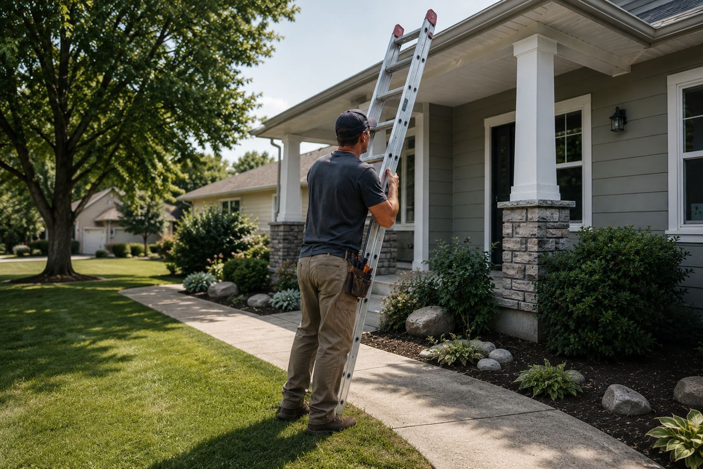 San Diego handyman carrying a ladder to a home for a repair job